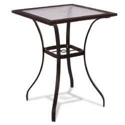 Outdoor Patio Rattan Square Table with Glass Top