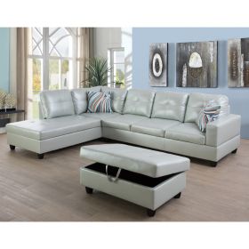 Silver Green Semi PU Synthetic Leather 3-Piece Couch Living Room Sofa Set