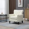 Mid-Century Modern Accent Chair, Linen Armchair w/Tufted Back/Wood Legs, Upholstered Lounge Arm Chair Single Sofa for Living Room Bedroom, Beige