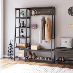 3 in 1 Metal Hall Tree; Freestanding Closet Organizer with Shelves and Shoe Rack