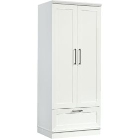 Wardrobe/Pantry Cabinets, L: 29.06" X W: 20.95" X H: 71.18", Soft White Finish Engineered Wood Modern A Large Drawer