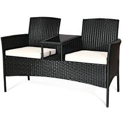 Patio Rattan Set Sofa Cushioned Loveseat Glass Table Chairs