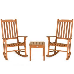 3 pcs Eucalyptus Rocking Chair Set with Coffee Table