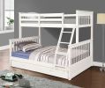 Twin Over Full Bunk Bed with Storage Drawers, Wooden Bunk Bed with Ladder and Safety Guard Rails –White