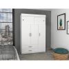 Modern White Bedroom Armoire, 2 Drawers, 3 Large Cabinets, Space-Saving Storage Solution