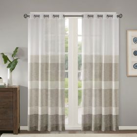 Woven Faux Linen Striped Window Sheer(1 Window Sheer)