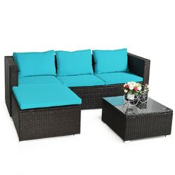 4 pcs Rattan Furniture Set Loveseat Chair with Cushioned