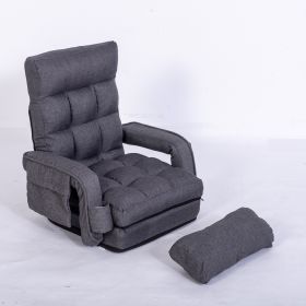 Lazy Sofa Bed Fold Floor Chair Soft Sleeper In Home Lounger Recliner 6-Position Adjustable with Armrests Pillow Dark Gray