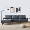 Modern fabric sofa L shape;  3 seater with ottoman-104"-Dark gray