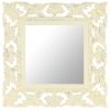 Hand Carved Mirror White 19.7"x19.7" Solid Mango Wood