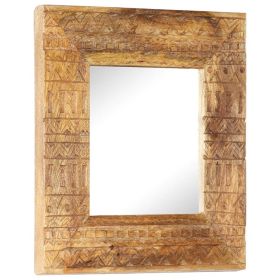 Hand-Carved Mirror 19.7"x19.7"x4.3" Solid Mango Wood