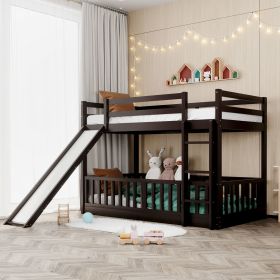 Twin Over Twin Bunk Bed with Slide and Ladder, Espresso(Old SKU:LP000009AAP)