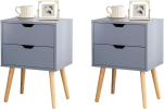 Nightstands Set of 2-Natural Beside Table with Storage Drawer - Midcentury Modern Bedroom Storage Cabinet