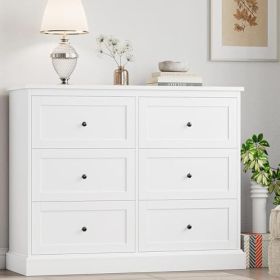 White Dresser, 6 Drawer Dresser White, Modern Double Chest with Deep Drawers, Wide Storage Organizer Cabinet