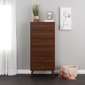 Traditional 6-Drawer Tall Dresser for Bedroom, Functional Bedroom Dresser Chest of Drawers 16" x 25" x 56.25", Cherry