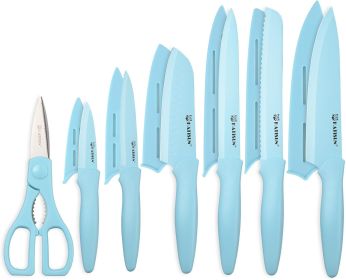 Kitchen Knife Set with Guards, 13 Piece Blue Coated Stainless Steel Boxed Knives Set, Anti-Rust and Dishwasher Safe