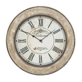 DecMode 24" Cream Wood Distressed Wall Clock