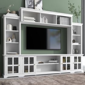 [VIDEO provided] ON-TREND Minimalism Entertainment Wall Unit with Bridge, Modern TV Console Table for TVs Up to 70"