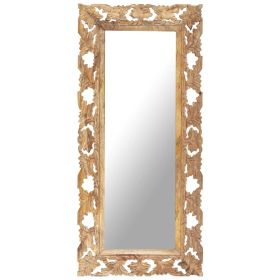 Hand Carved Mirror Brown 43.3"x19.7" Solid Mango Wood