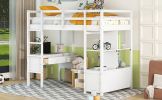 Twin Size Loft Bed with Built-in Desk with Two Drawers, and Storage Shelves and Drawers,White