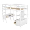 Twin Size Loft Bed with Built-in Desk with Two Drawers, and Storage Shelves and Drawers,White