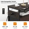 Nightstand with Charging Station, Bedside Table with 4 Drawers and 2-Tier Shelf, Modern End Table with Wooden Top for Be