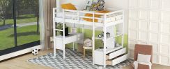 Twin Size Loft Bed with Built-in Desk with Two Drawers, and Storage Shelves and Drawers,White