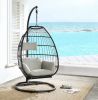 Oldi Patio Hanging Chair with Stand; Beige Fabric & Black Wicker