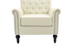 Mid-Century Modern Accent Chair, Linen Armchair w/Tufted Back/Wood Legs, Upholstered Lounge Arm Chair Single Sofa for Living Room Bedroom, Beige