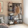 3 in 1 Metal Hall Tree; Freestanding Closet Organizer with Shelves and Shoe Rack