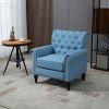 Mid-Century Modern Accent Chair, Linen Armchair w/Tufted Back/Wood Legs, Upholstered Lounge Arm Chair Single Sofa for Living Room Bedroom,Light Blue