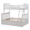 Twin Over Full Bunk Bed with Storage Drawers, Wooden Bunk Bed with Ladder and Safety Guard Rails –White