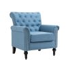 Mid-Century Modern Accent Chair, Linen Armchair w/Tufted Back/Wood Legs, Upholstered Lounge Arm Chair Single Sofa for Living Room Bedroom,Light Blue