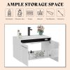 31" LED Floating Bathroom Vanity with Sink, High Gloss Single Sink Wall Mounted Bathroom Storage Vanity Cabinet, White