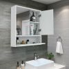 Bathroom Double Mirror Door Wall Mount Storage Wood Cabinet