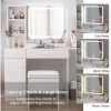 IRONCK Vanity Desk with LED Lighted Mirror & Power Outlet, Makeup Table with Drawers & Cabinet,Storage Stool,for Bedroom, White