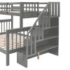 Stairway Twin-Over-Full Bunk Bed with Drawer, Storage and Guard Rail for Bedroom, Dorm, for Adults, Gray color(Old SKU: LP000219AAE)