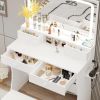 Vanity Desk with LED Lighted Mirror & Power Outlet & 4 Drawers, Dressing Makeup Table Set with Storage Stool, White