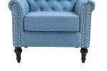 Mid-Century Modern Accent Chair, Linen Armchair w/Tufted Back/Wood Legs, Upholstered Lounge Arm Chair Single Sofa for Living Room Bedroom,Light Blue