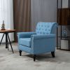 Mid-Century Modern Accent Chair, Linen Armchair w/Tufted Back/Wood Legs, Upholstered Lounge Arm Chair Single Sofa for Living Room Bedroom,Light Blue