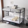 Twin Over Twin Bunk Bed with Trundle, Triple Bunk Beds for Kids Teens Adults, Metal Bunk Bed with Two Side Ladder and Guardrails, Black