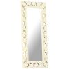 Hand Carved Mirror White 43.3"x19.7" Solid Mango Wood