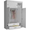 Modern White Bedroom Armoire, 2 Drawers, 3 Large Cabinets, Space-Saving Storage Solution