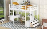 Twin Size Loft Bed with Built-in Desk with Two Drawers, and Storage Shelves and Drawers,White