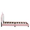 Twin size Upholstered Princess Bed With Crown Headboard,Twin Size Platform Bed with Headboard and Footboard,White+Pink