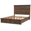 Rustic Reclaimed Solid Wood Framhouse 3 Pieces Storage Queen Bedroom Sets,Queen Bed and 2 Nightstands