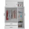 Modern White Bedroom Armoire, 2 Drawers, 3 Large Cabinets, Space-Saving Storage Solution