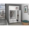 Modern White Bedroom Armoire, 2 Drawers, 3 Large Cabinets, Space-Saving Storage Solution