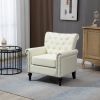 Mid-Century Modern Accent Chair, Linen Armchair w/Tufted Back/Wood Legs, Upholstered Lounge Arm Chair Single Sofa for Living Room Bedroom, Beige