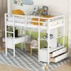 Twin Size Loft Bed with Built-in Desk with Two Drawers, and Storage Shelves and Drawers,White